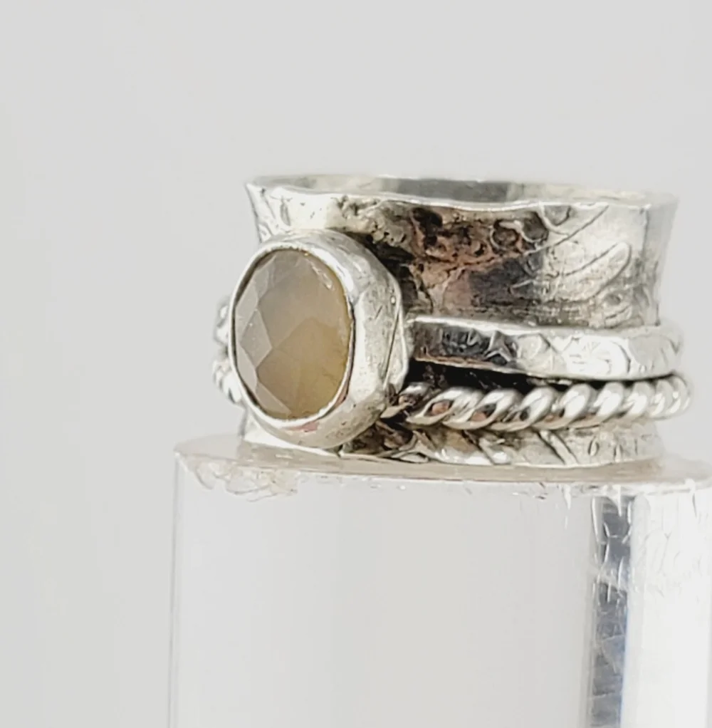 YELLOW SAPPHIRE ANXIETY RELIEF RING HANDMADE IN STERLING SILVER METAL SIZE 7 - Picture 3 of 6